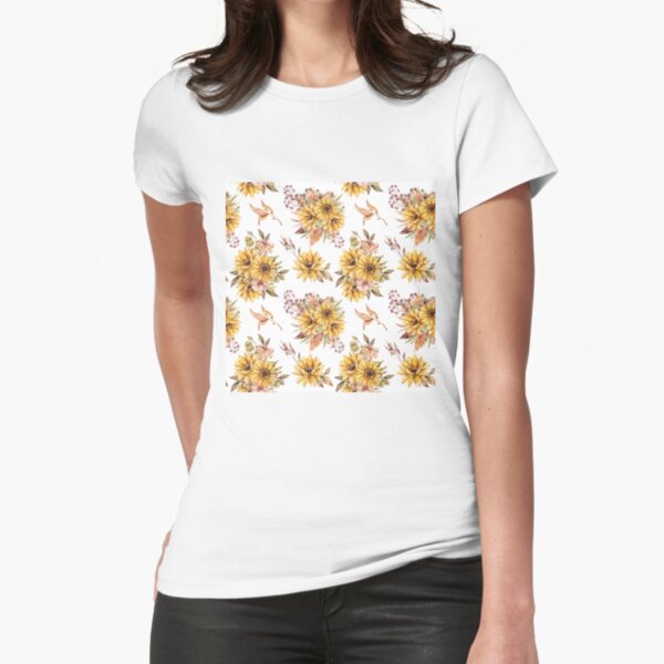 Watercolor sunflower bouquet illustration Fitted T-Shirt
