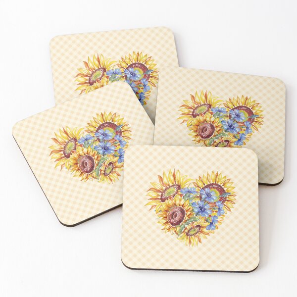 Item preview, Watercolor sunflowers heart and gingham, cottagecore aesthetic collection 1 of 4 designed and sold by Orianah.