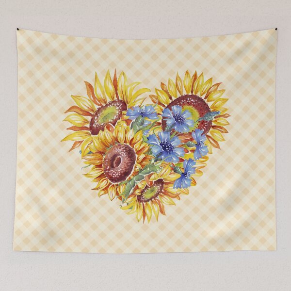 Item preview, Watercolor sunflowers heart and gingham, cottagecore aesthetic collection 1 of 4 designed and sold by Orianah.