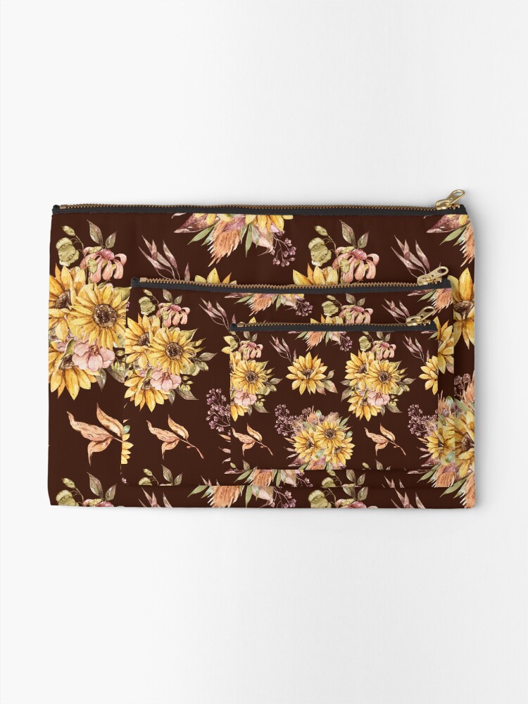 Alternate view of Watercolor sunflower bouquets Zipper Pouch