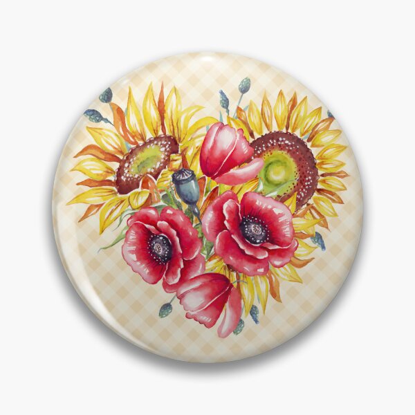 Item preview, Watercolor sunflowers and poppies heart, and gingham, cottagecore aesthetic collection 2 of 4 designed and sold by Orianah.