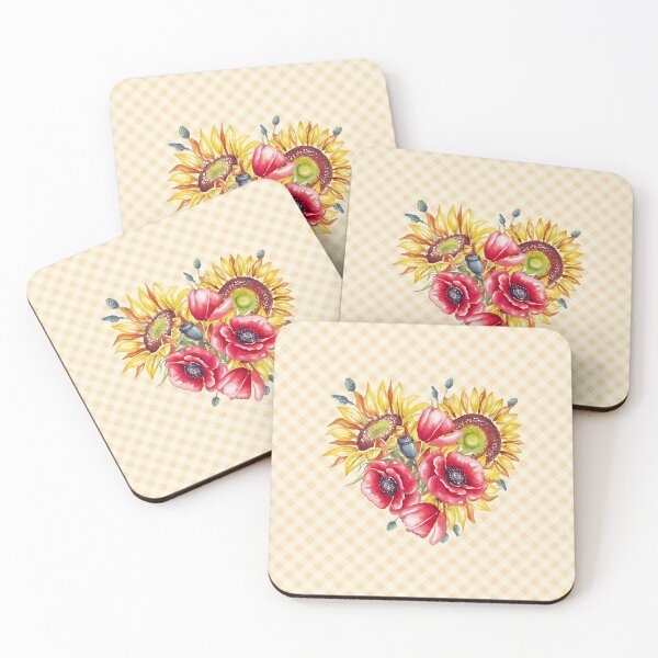Item preview, Watercolor sunflowers and poppies heart, and gingham, cottagecore aesthetic collection 2 of 4 designed and sold by Orianah.