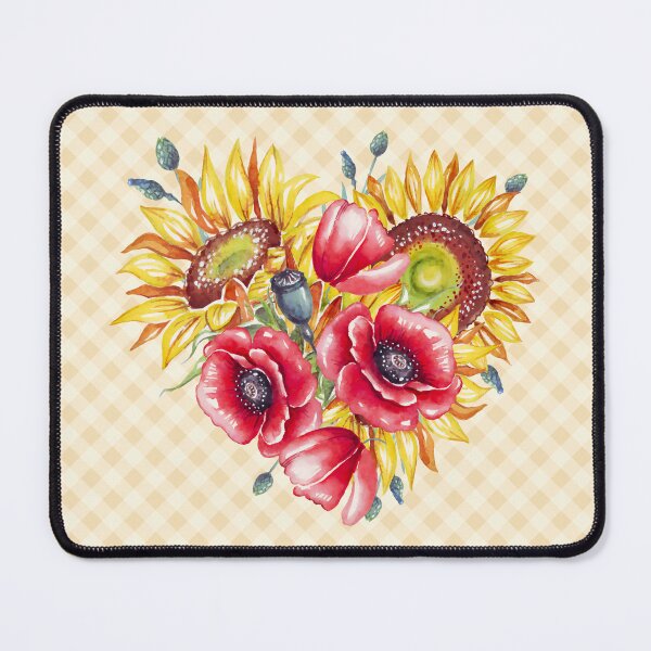 Item preview, Watercolor sunflowers and poppies heart, and gingham, cottagecore aesthetic collection 2 of 4 designed and sold by Orianah.