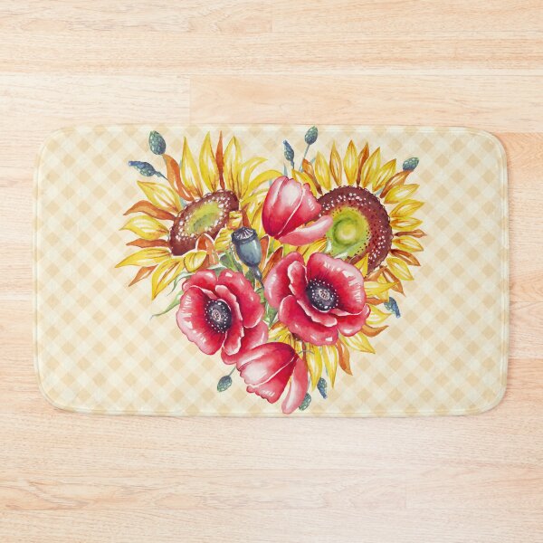 Item preview, Watercolor sunflowers and poppies heart, and gingham, cottagecore aesthetic collection 2 of 4 designed and sold by Orianah.