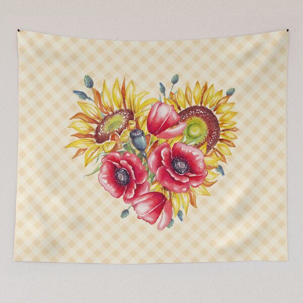 Item preview, Watercolor sunflowers and poppies heart, and gingham, cottagecore aesthetic collection 2 of 4 designed and sold by Orianah.