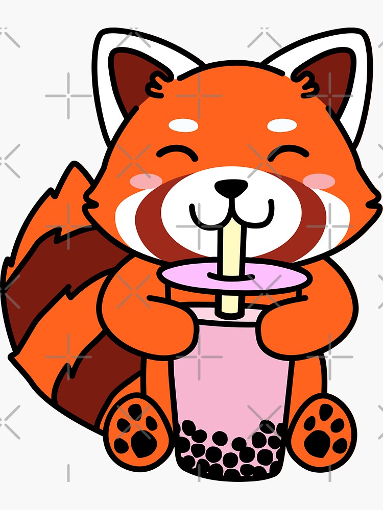 "Red Panda Drinking Boba" Sticker for Sale by DetourShirts | Redbubble