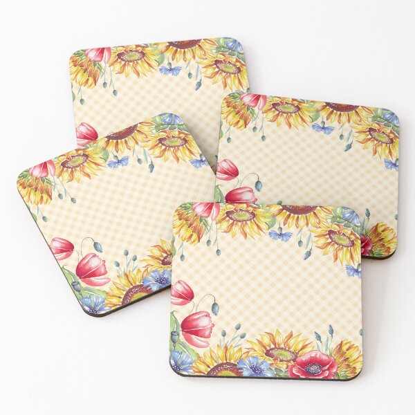 Item preview, Watercolor sunflowers and poppies, gingham, cottagecore aesthetic collection 3 of 4 designed and sold by Orianah.