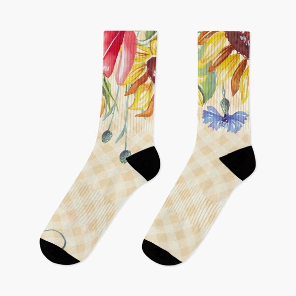 Item preview, Watercolor sunflowers and poppies, gingham, cottagecore aesthetic collection 3 of 4 designed and sold by Orianah.