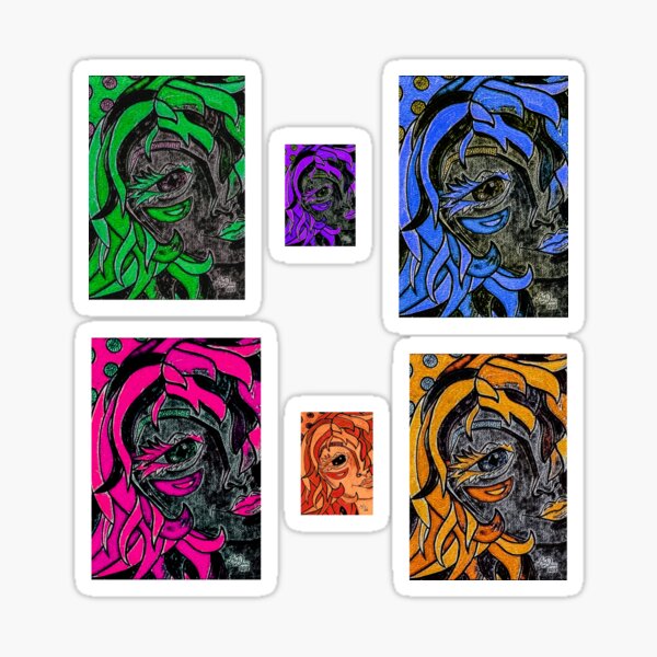 Item preview, Stickers, Fire Lady portrait, edited watercolour drawing designed and sold by MariDaniArt.