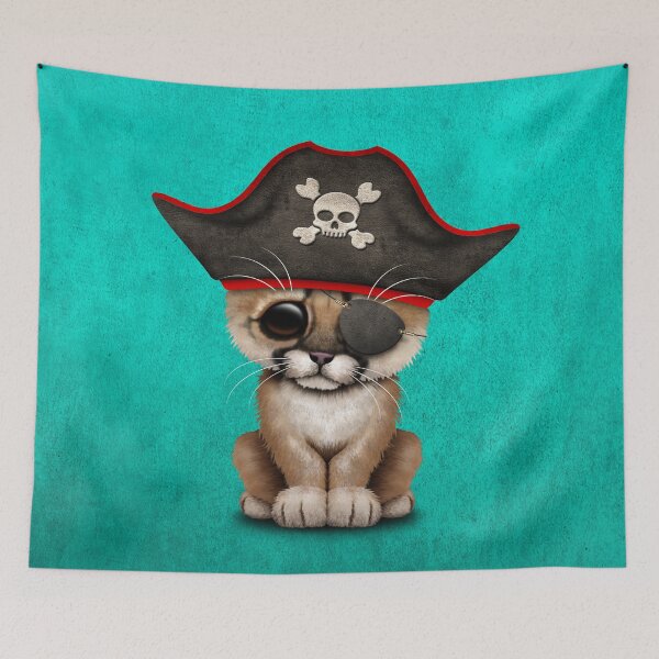Item preview, Cute Baby Cougar Cub Pirate on Blue designed and sold by JeffBartels.