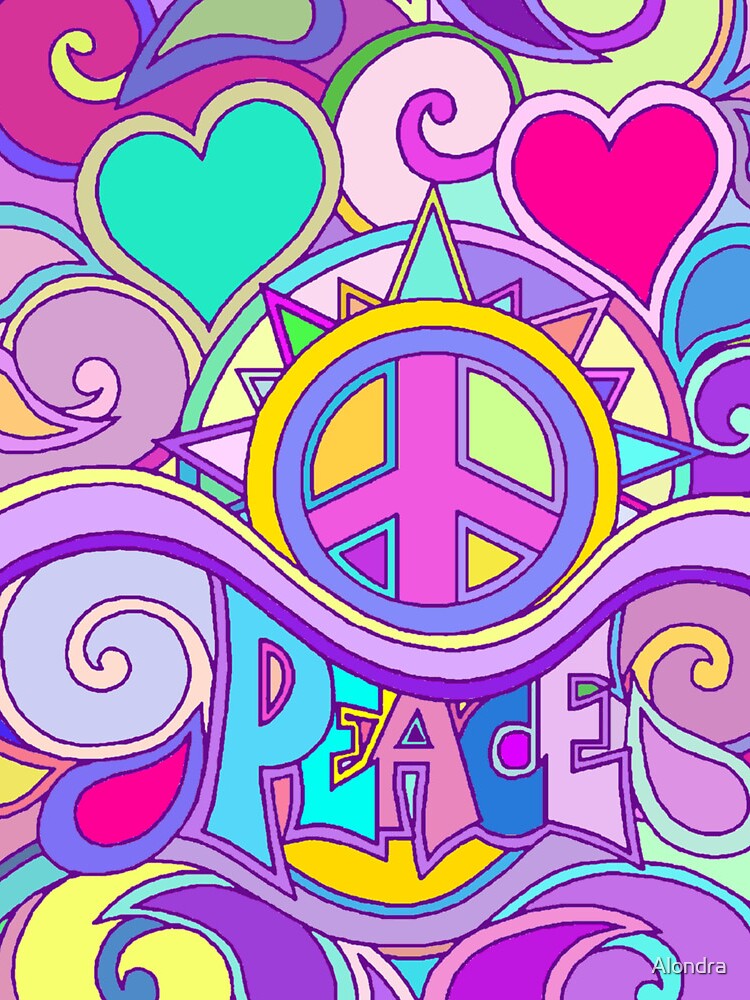 Psychedelic Hippy Retro Peace Art by Alondra