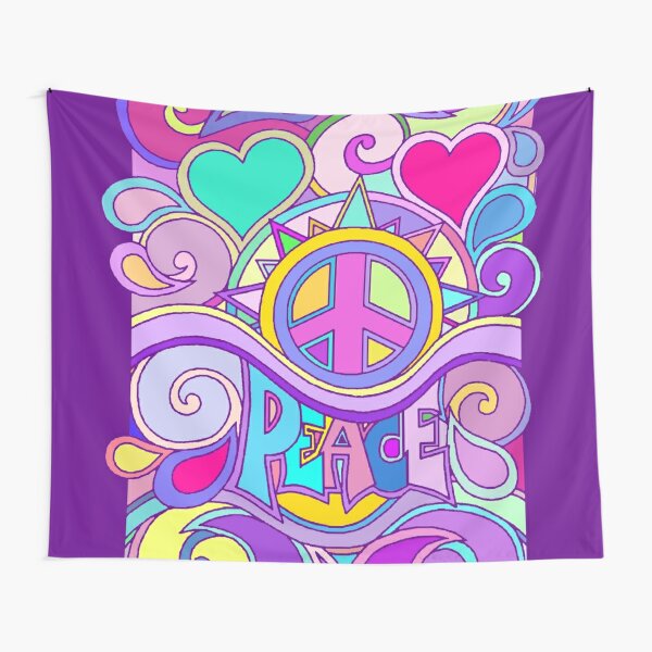 Psychedelic Hippy Retro Peace Art Tapestry