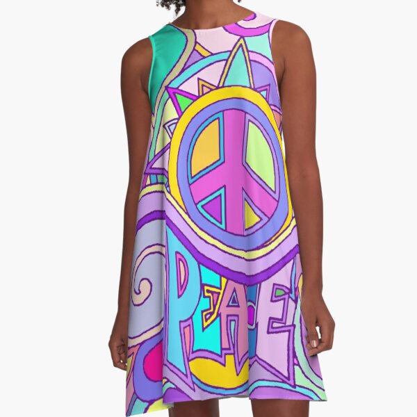 Psychedelische Hippie Retro Friedenskunst A-Linien Kleid