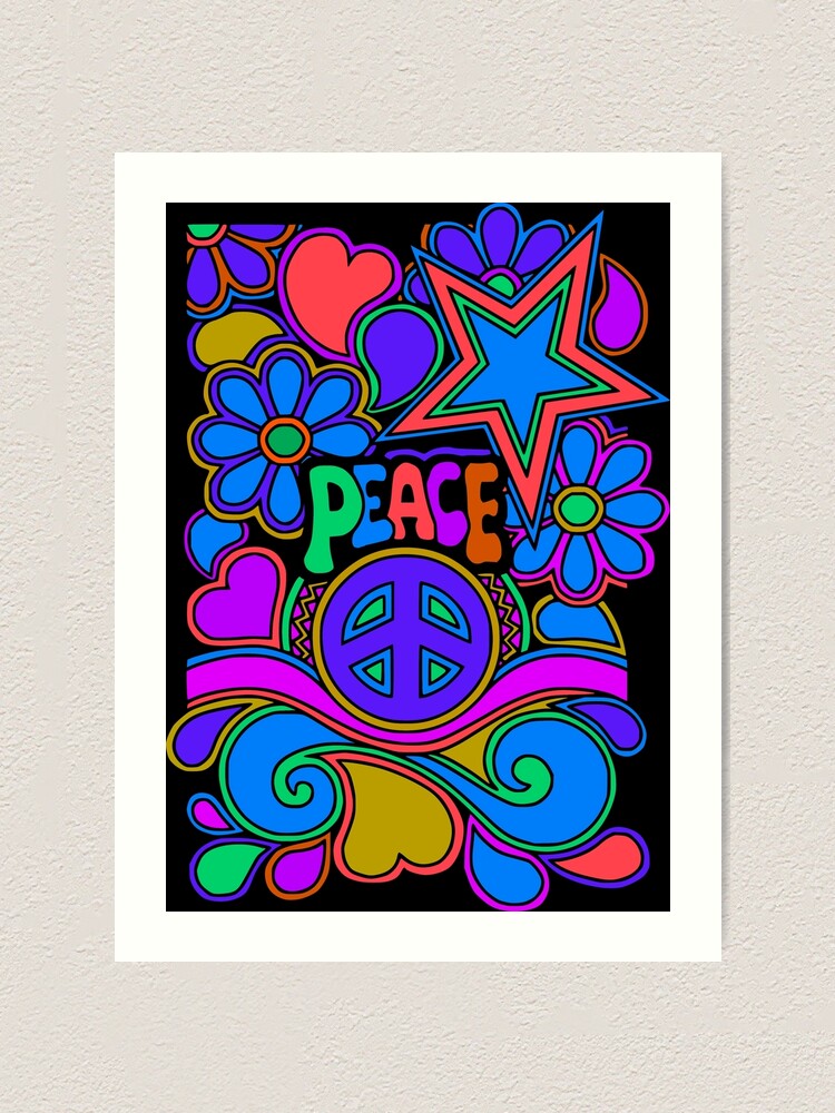Lámina artística «Paz y Amor Flores y Estrellas Hippie Design» de Alondra |  Redbubble