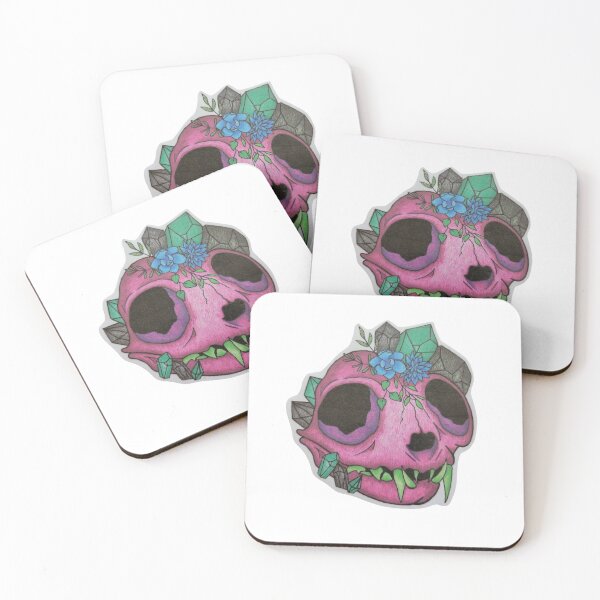 Item preview, Pink Cat Skull with Flowers & Crystal's by Inspired Chaos designed and sold by Inspired Chaos Studio.
