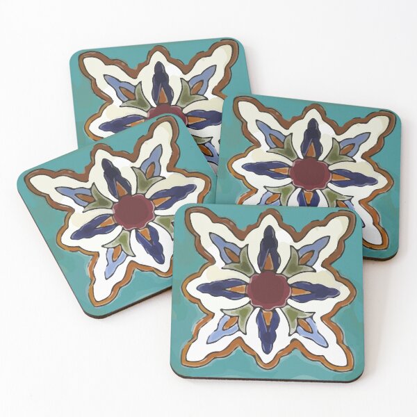 Item preview, Aqua abstract cross mexican retro talavera tile designed and sold by T-Mex.