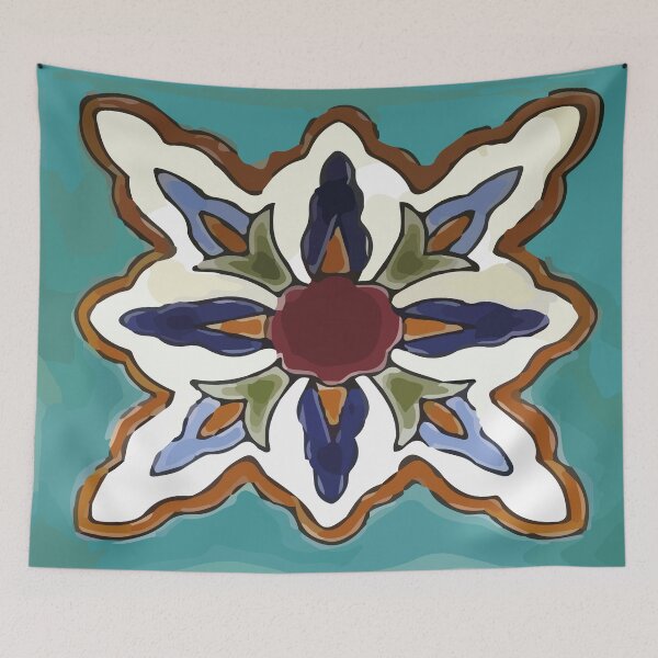 Item preview, Aqua abstract cross mexican retro talavera tile designed and sold by T-Mex.