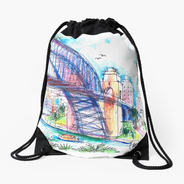 Sydney Harbour Bridge and boats Drawstring Bag