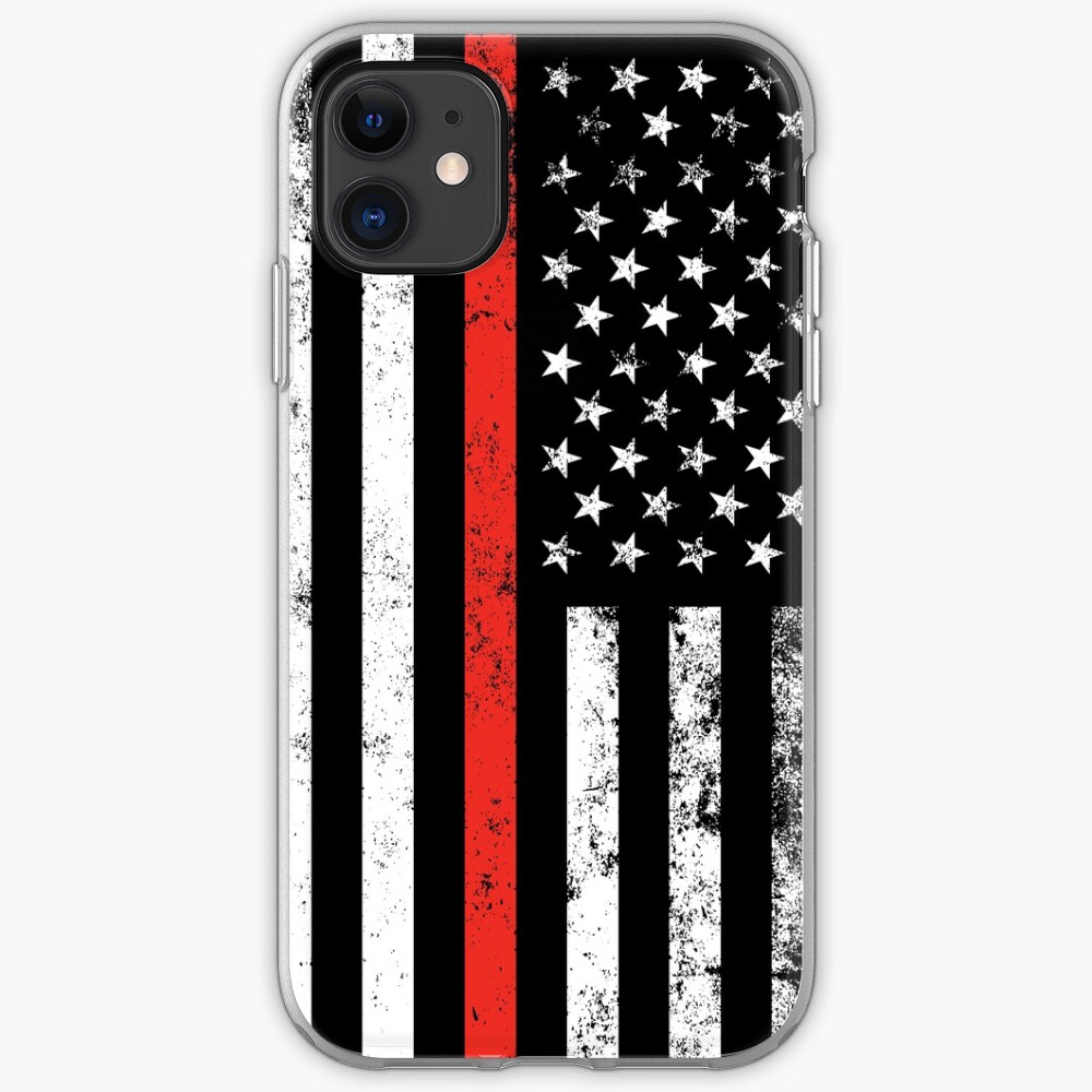 "Patriotic Firefighter Style Thin Red Line Flag" iPhone Case & Cover by