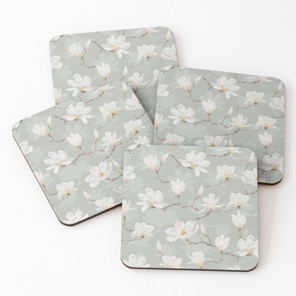Item preview, Delicate White Magnolia Branches on Pastel Green designed and sold by SydneyPapierCo.