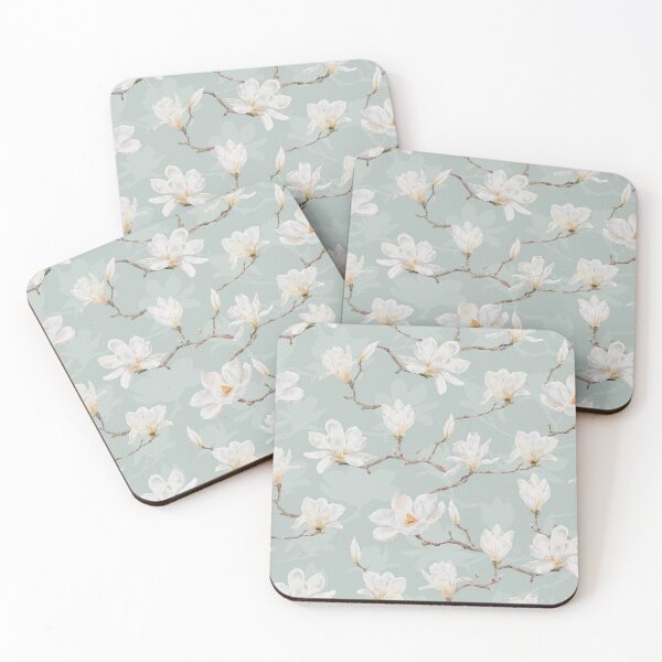 Item preview, Delicate White Magnolia Branches on Pastel Sage Green designed and sold by SydneyPapierCo.