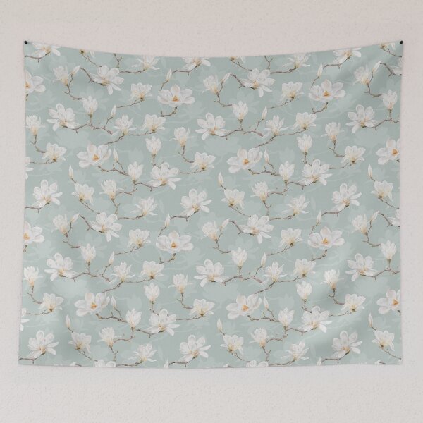 Item preview, Delicate White Magnolia Branches on Pastel Sage Green designed and sold by SydneyPapierCo.