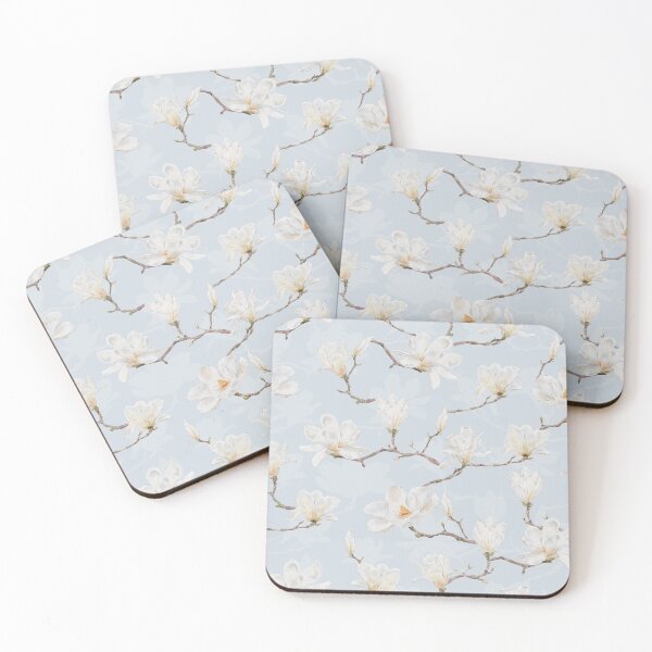 Item preview, Delicate White Magnolia Branches on Pastel Blue designed and sold by SydneyPapierCo.