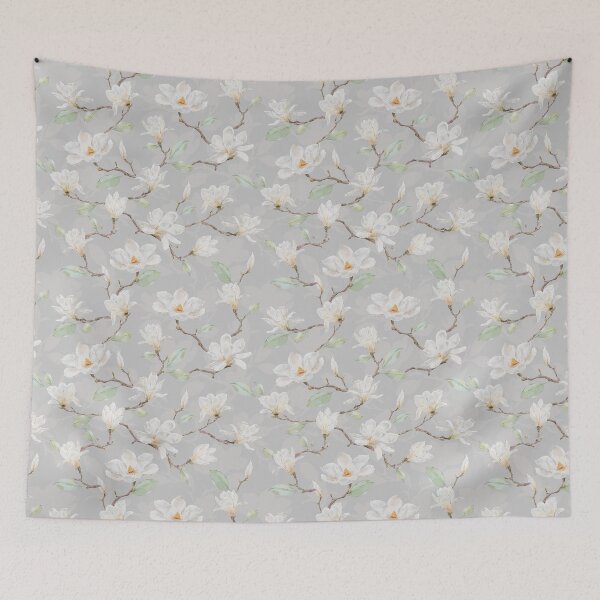 Item preview, Delicate White Magnolia Leafy Branches on Dusty Blue designed and sold by SydneyPapierCo.