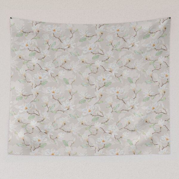 Item preview, Delicate White Magnolia Leafy Branches on Blush Beige designed and sold by SydneyPapierCo.