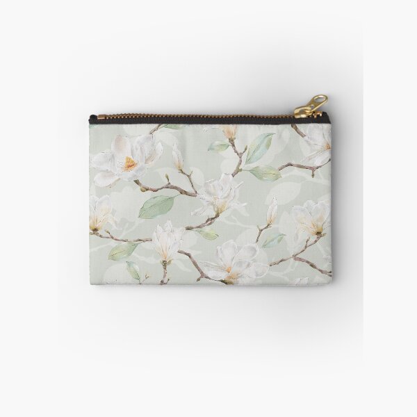Item preview, Delicate White Magnolia Leafy Branches on Light Green designed and sold by SydneyPapierCo.