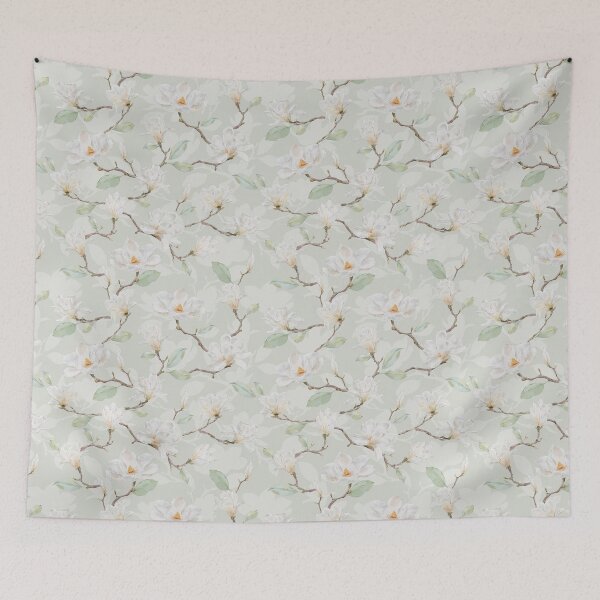 Item preview, Delicate White Magnolia Leafy Branches on Light Green designed and sold by SydneyPapierCo.