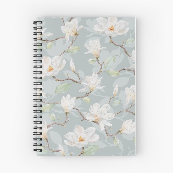 Item preview, Delicate White Magnolia Leafy Branches on Light Blue Green designed and sold by SydneyPapierCo.