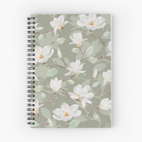 Item preview, Delicate White Magnolia Leafy Branches on Dusty Green designed and sold by SydneyPapierCo.