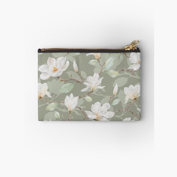Item preview, Delicate White Magnolia Leafy Branches on Dusty Green designed and sold by SydneyPapierCo.