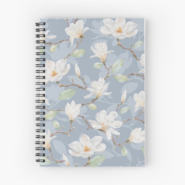 Item preview, Delicate White Magnolia Leafy Branches on Dusty Blue designed and sold by SydneyPapierCo.