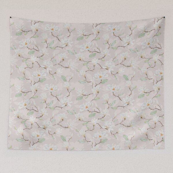 Item preview, Delicate White Magnolia Leafy Branches on Pastel Pink designed and sold by SydneyPapierCo.