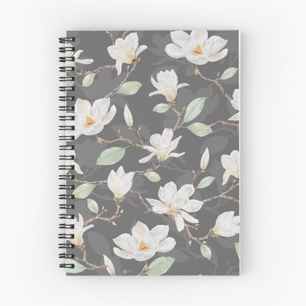 Item preview, Delicate White Magnolia Leafy Branches on Dark Grey designed and sold by SydneyPapierCo.