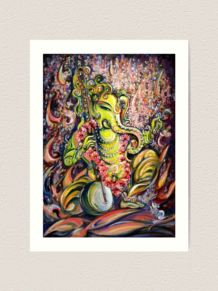 Ganesha Playing Tanpura, enjoying Lyrics, Modern, Abstract Painting, Hindu  Mythology, Elephant, Ganesh, Contemporary, Musical by Harsh Malik