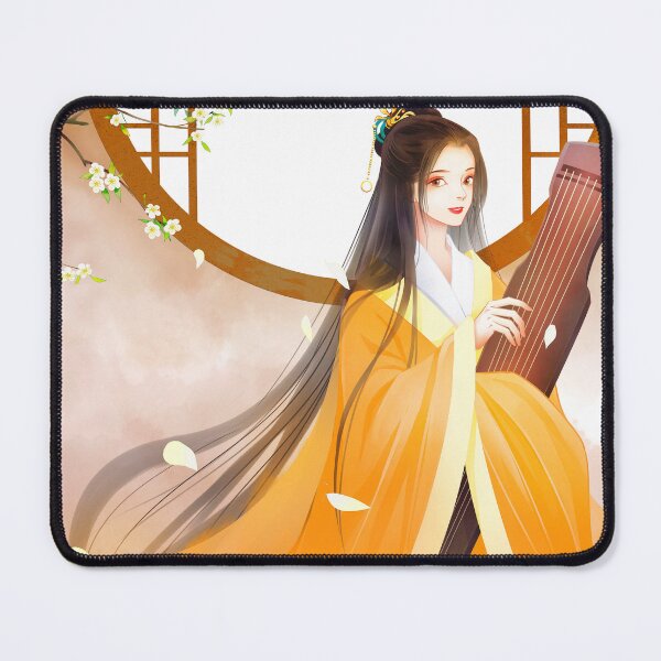 Item preview, Ancient style hand-painted character illustration, girl in yellow holding a zither, original illustration poster, designed and sold by zenger2021.