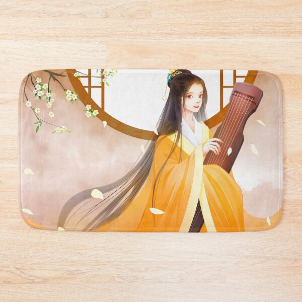 Item preview, Ancient style hand-painted character illustration, girl in yellow holding a zither, original illustration poster, designed and sold by zenger2021.