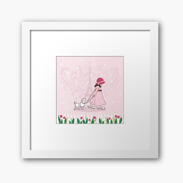 Paris Girl and Poodle Eiffel Tower Framed Art Print