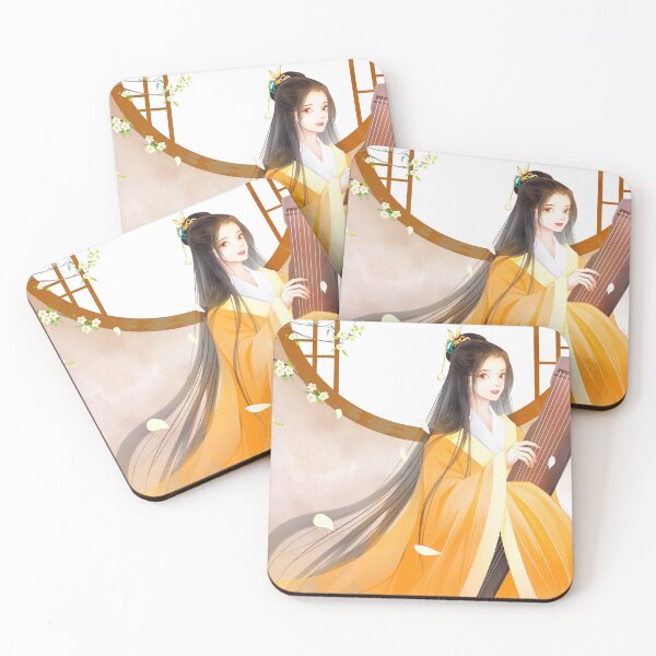 Item preview, The girl in yellow holding the zheng original illustration, the girl in yellow holding the zheng, original illustration poster, designed and sold by zenger2021.
