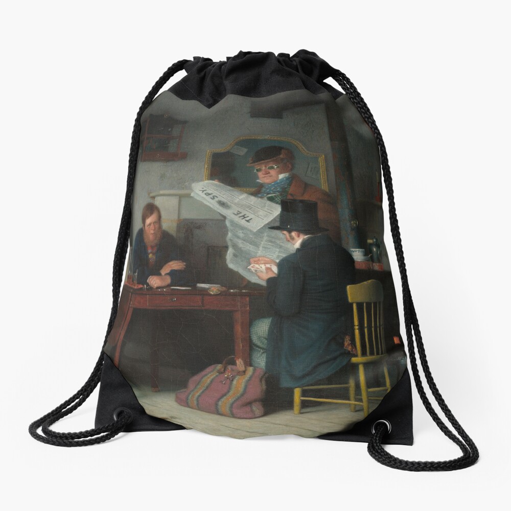 Waiting for the Stage Oil Painting by Richard Caton Woodville Drawstring Bag
