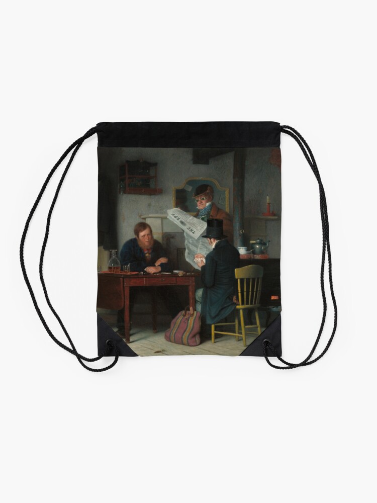 Alternate view of Waiting for the Stage Oil Painting by Richard Caton Woodville Drawstring Bag