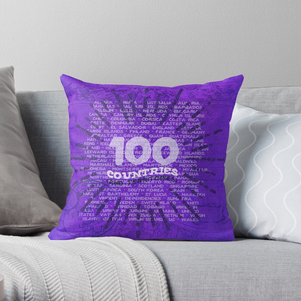100 Countries - Purple Edition Throw Pillow
