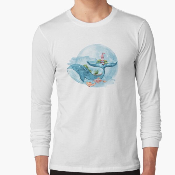 Cute watercolor whale illustration Long Sleeve T-Shirt