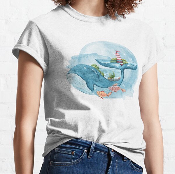 Cute watercolor whale illustration Classic T-Shirt