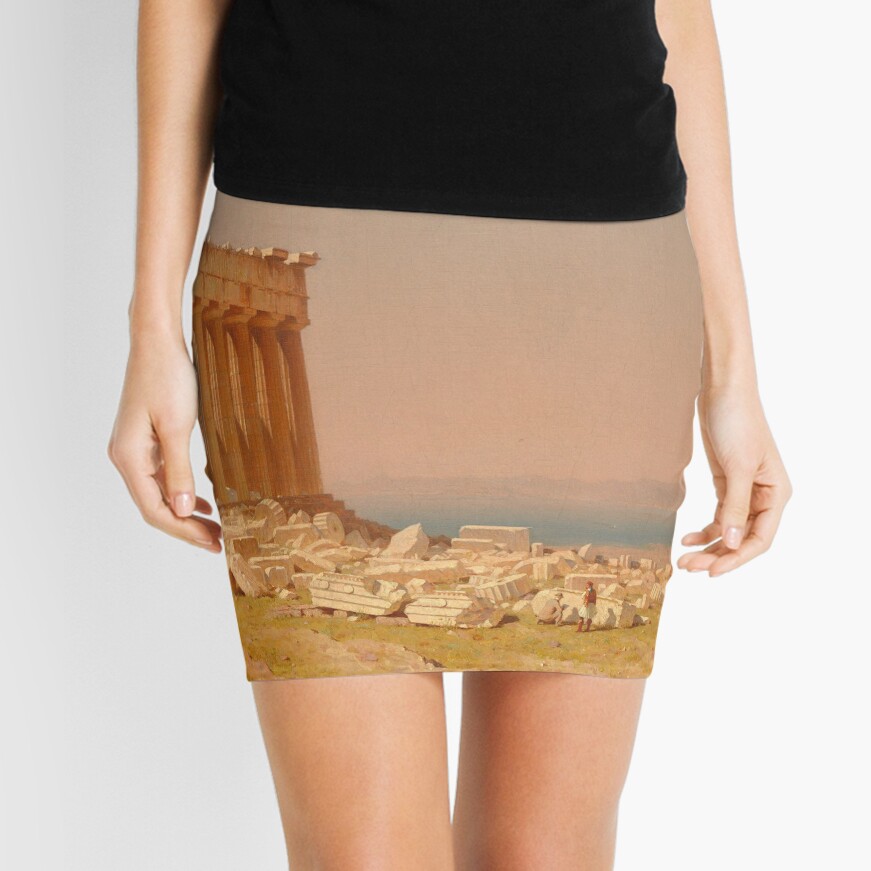Ruins of the Parthenon Oil Painting by Sanford Robinson Gifford Mini Skirt