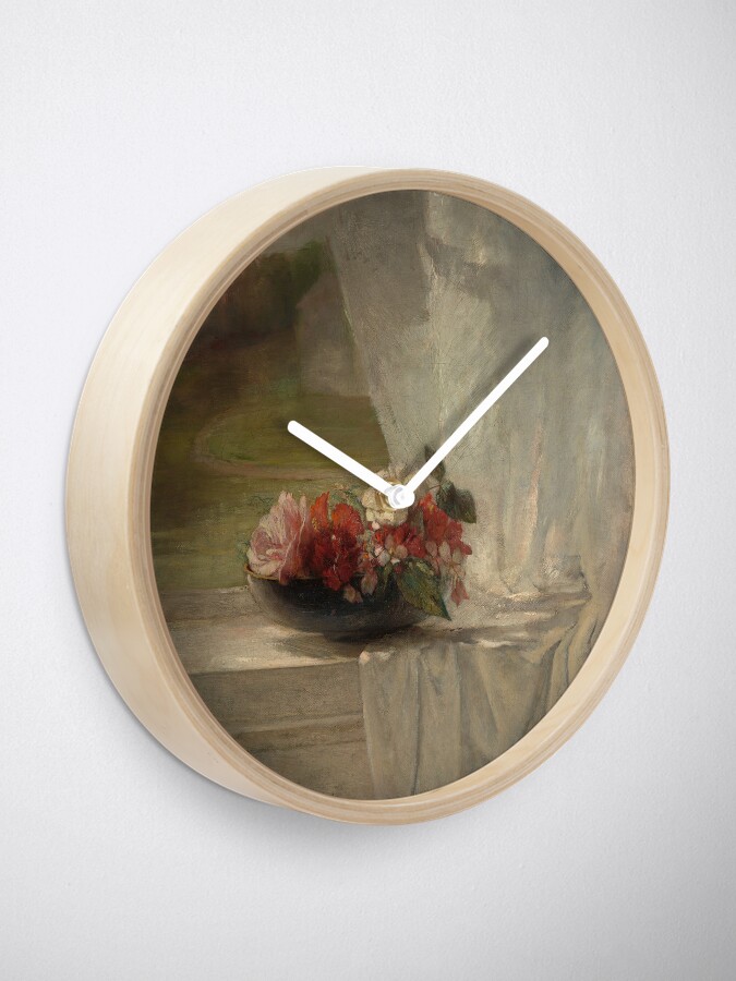 Alternate view of Flowers on a Window Ledge Oil Painting by John La Farge Clock