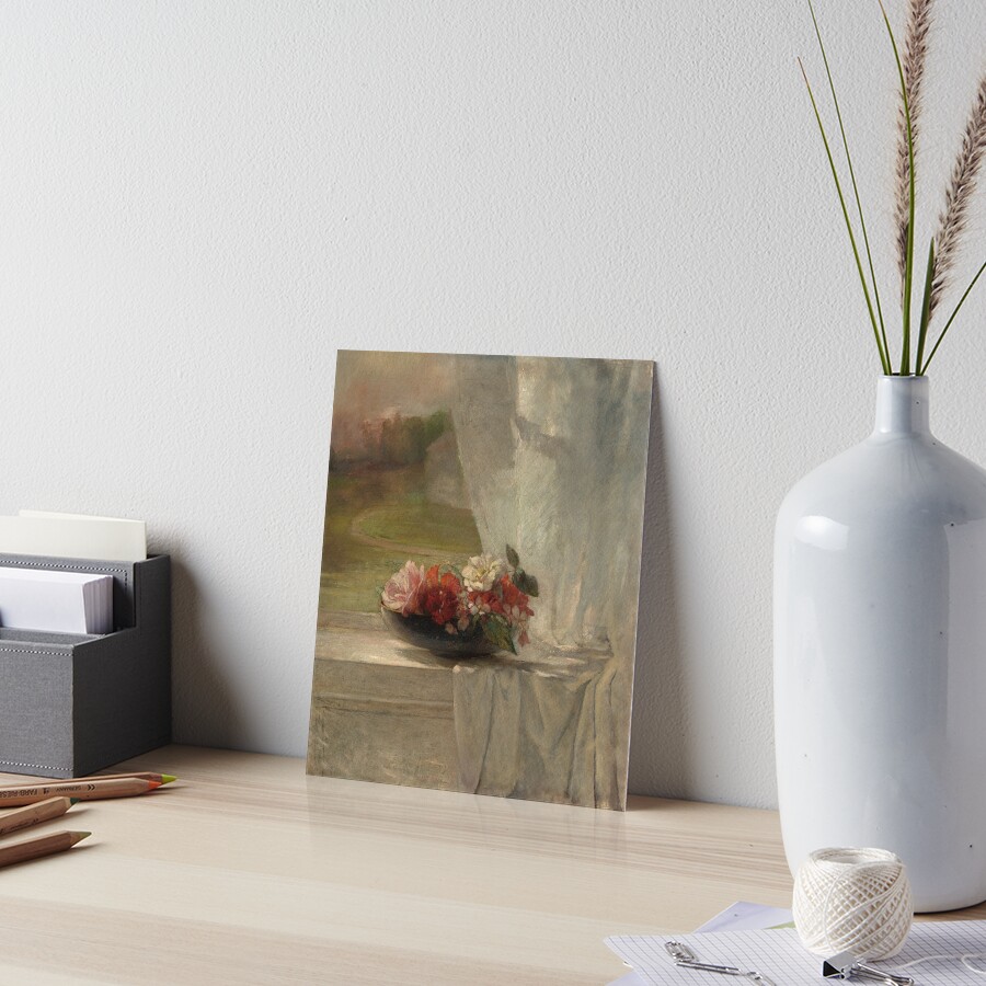 Flowers on a Window Ledge Oil Painting by John La Farge Art Board Print